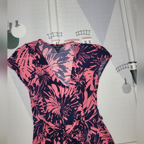 Maggy London 12P pink floral print Midi Dress - Picture 3 of 6